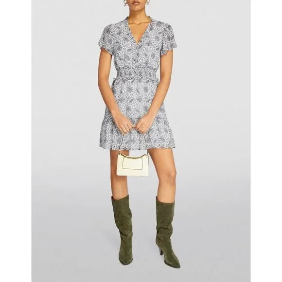 PAIGE Silk Georgette Giannina Mini Dress White/Periwinkle Size XS - Picture 4 of 13